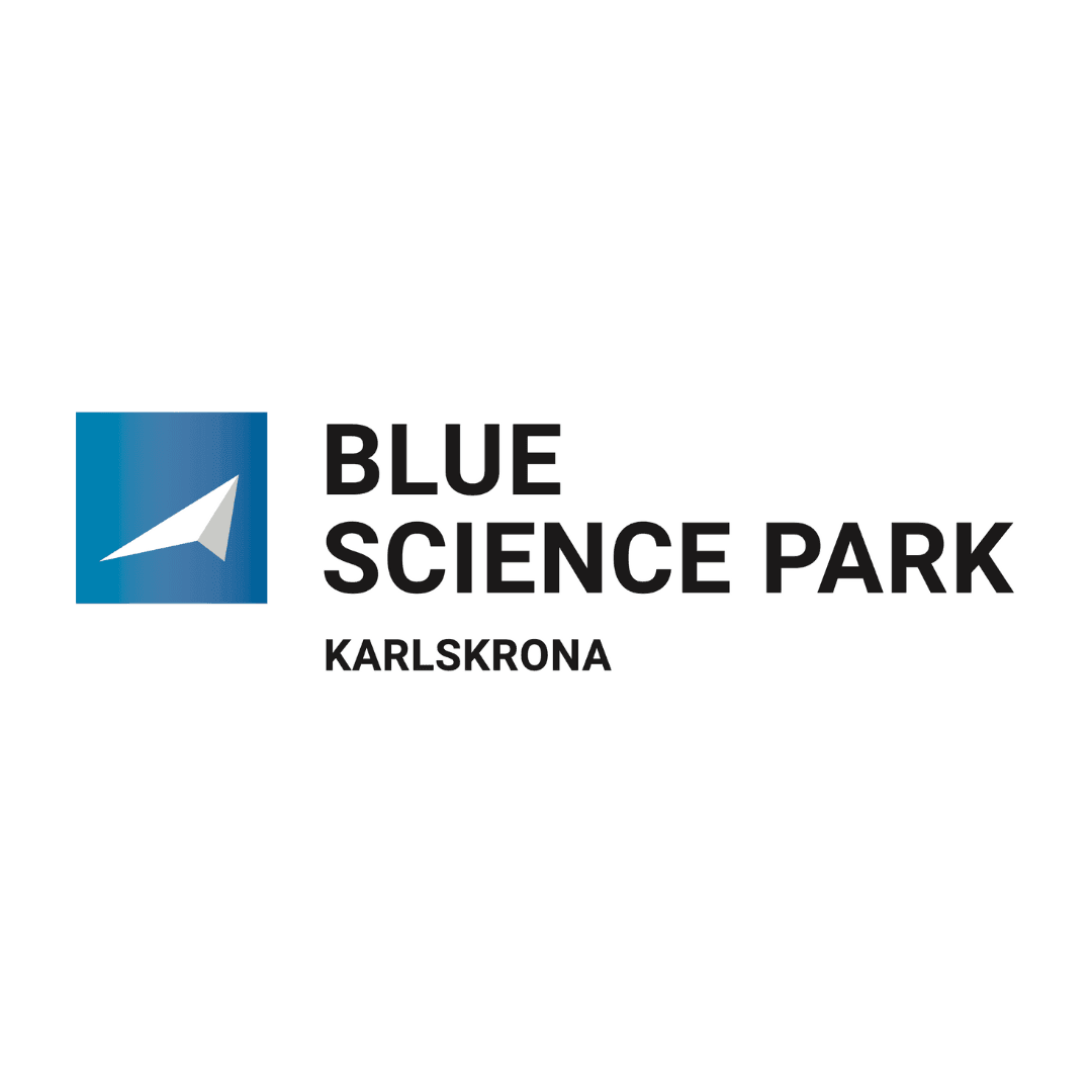 blue square with a white paper aeroplane and black lettering blue scienice park