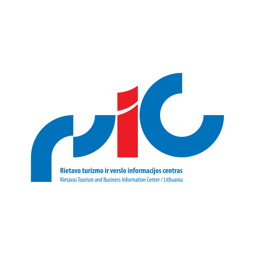 The logo for the Rietavas Tourism and Business Information Center features a stylized, interconnected design with the letters "RTIC" in blue and red.